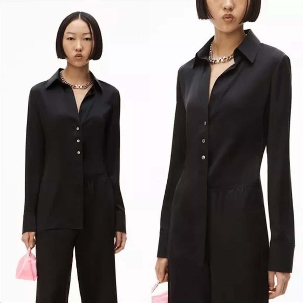 EUC ALEXANDER WANG Slim Shirt In Silk Charmeuse In Black $350